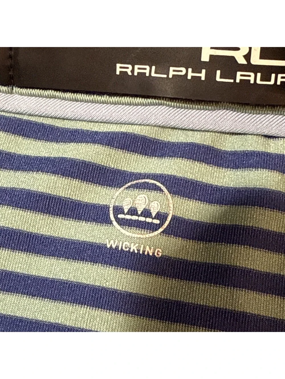 RLX Ralph Lauren Polo Men’s Large Blue Green Striped Performance Stretch Golf